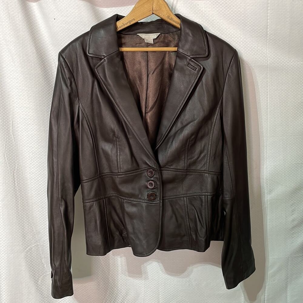 Janeville 12 brown lined shaped leather jacket nwot perfect shorter style